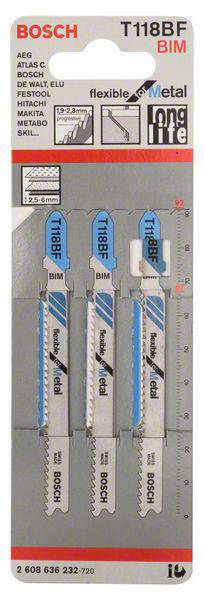 Bosch Accessories 2608636232 Stichsägeblatt T 118 BF Flexible for Metal, 3er-Pack 3 St.