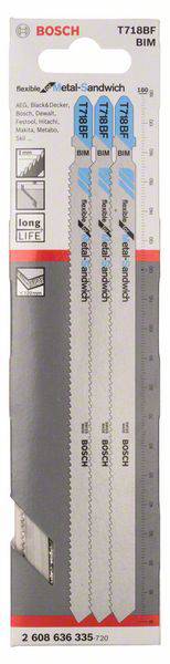 Bosch Accessories 2608636335 Stichsägeblatt T 718 BF Metal-Sandwich, 3er-Pack 3St.