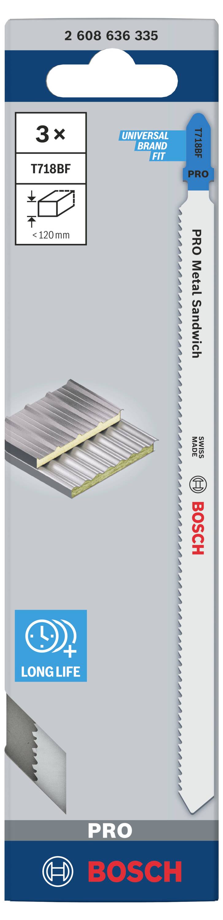 Bosch Accessories 2608636335 Stichsägeblatt T 718 BF Metal-Sandwich, 3er-Pack 3St.