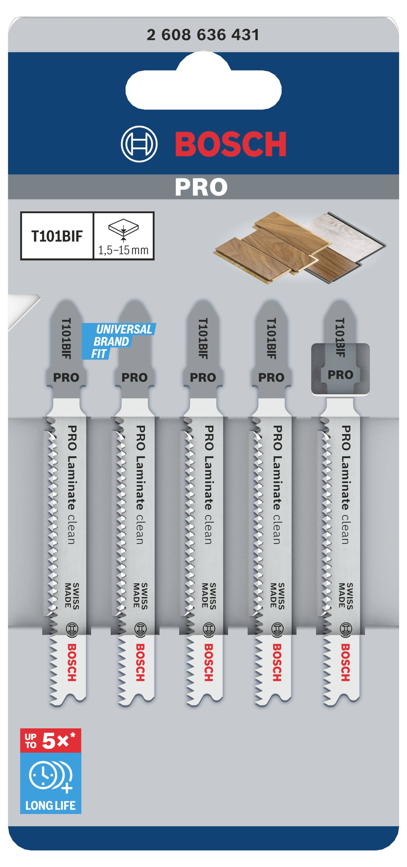 Bosch Accessories 2608636431 Stichsägeblatt T 101 BIF Special for Laminate, 5er-Pack 5St.