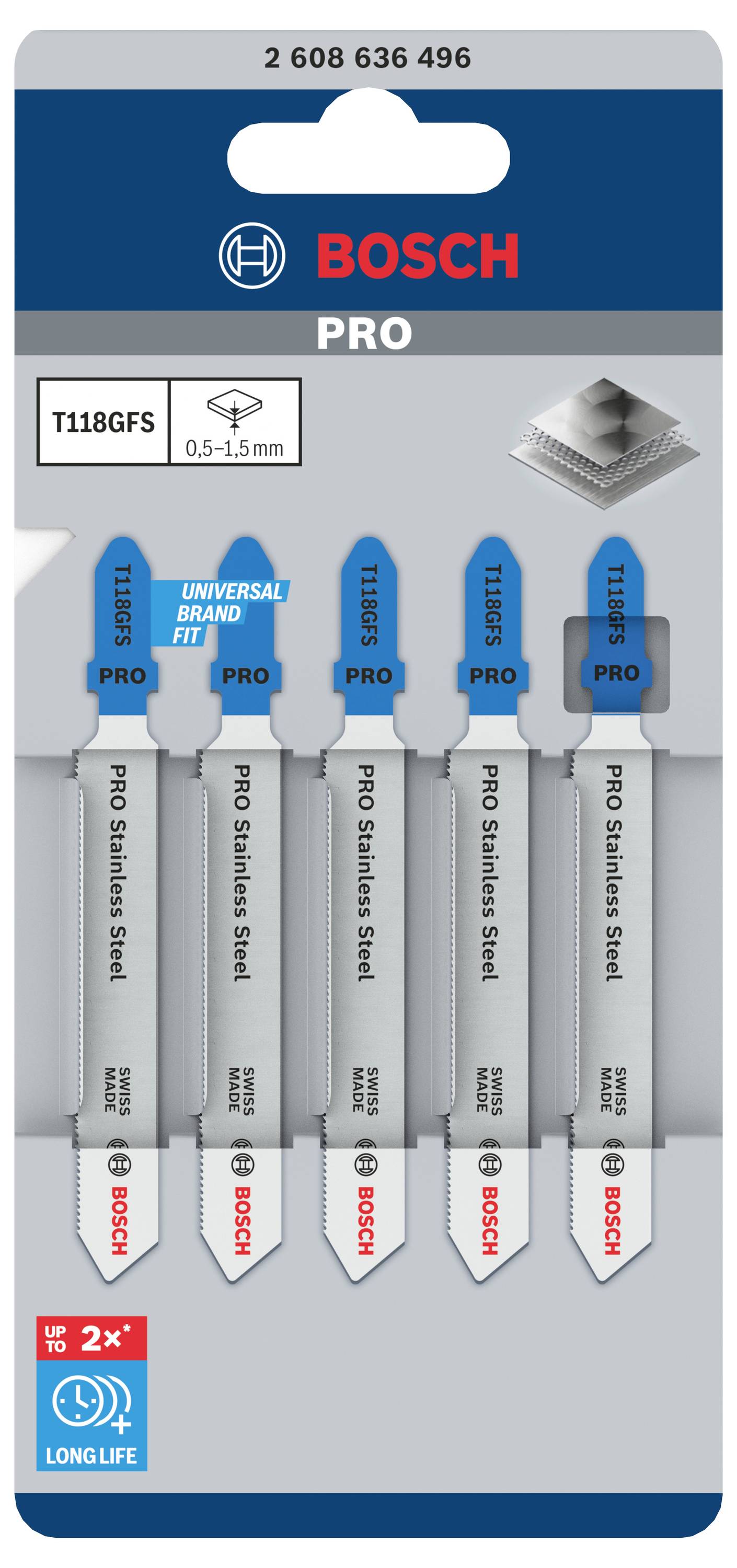 Bosch Accessories 2608636496 Stichsägeblatt T 118 GFS Basic for Stainless Steel, 5er-Pack 5St.