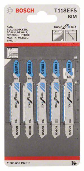 Bosch Accessories 2608636497 Stichsägeblatt T 118 EFS Basic for Stainless Steel, 5er-Pack 5St.