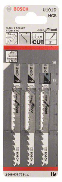 Bosch Accessories 2608637723 Stichsägeblatt U 101 D Clean for Wood, 3er-Pack 3St.