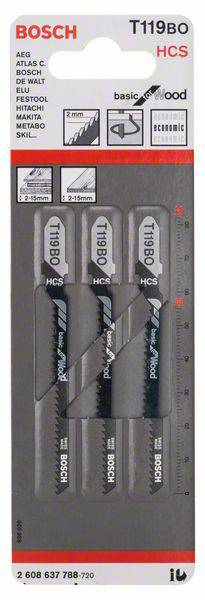 Bosch Accessories 2608637788 Stichsägeblatt T 119 BO Basic for Wood, 3er-Pack 3St.