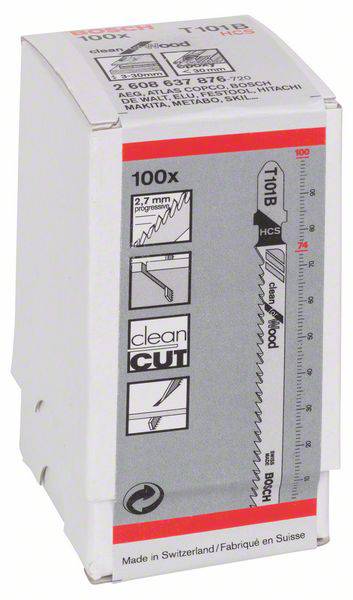Bosch Accessories 2608637876 Stichsägeblatt T 101 B Clean for Wood, 100er-Pack 100St.