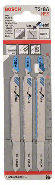 Bosch Accessories 2608638698 Stichsägeblatt T 318 A Basic for Metal, 3er-Pack 3 St.