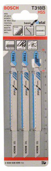 Bosch Accessories 2608638699 Stichsägeblatt T 318 B Basic for Metal, 3er-Pack 3 St.
