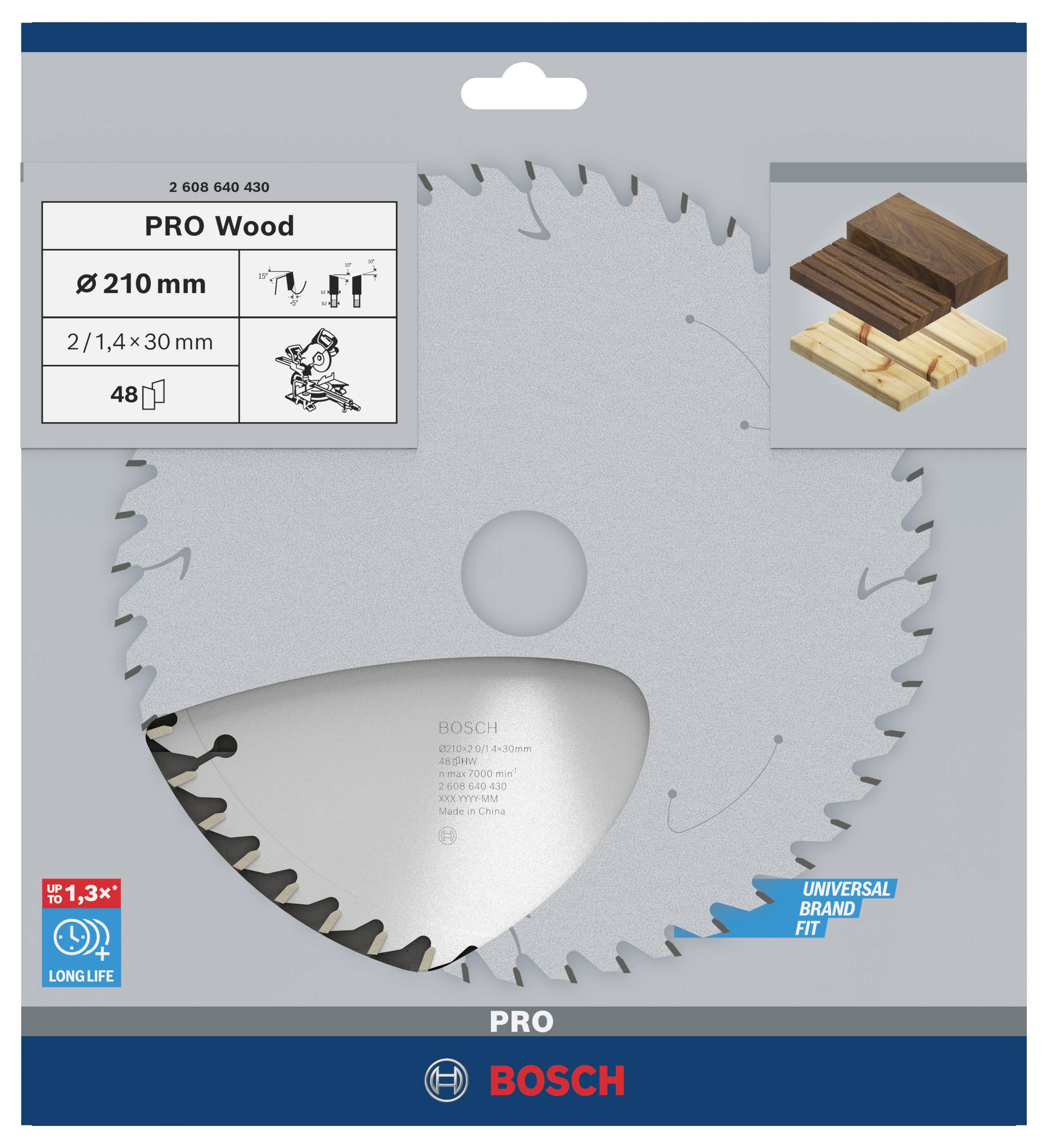 Kreissägeblatt für Holz, Durchmesser 210 mm, 48 Zähne, geeignet für präzise Holzarbeiten, abgebildet mit Holzstücken.