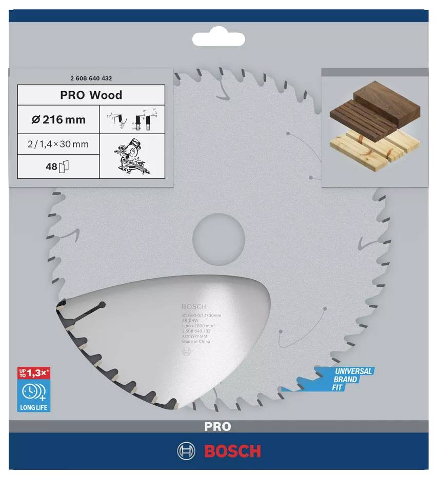 Sägeblatt für Holz Ø 216 mm, geeignet für verschiedene Hölzer, 48 Zähne, von Bosch, für präzise Schnitte mit langer Lebensdauer.