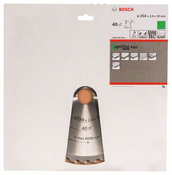 Bosch Accessories Optiline 2608640438 Hartmetall Kreissägeblatt 254 x 30 x 2mm Zähneanzahl: 40 1St.