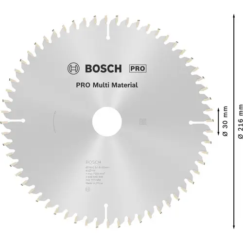 Bosch Accessories Multi Material 2608640446 Hartmetall Kreissägeblatt 216 x 30 x 2.5mm Zähneanzahl: 60 1St. Bosch Accessories Multi Material 2608640446 Hartmetall Kreissägeblatt 216 x 30 x 2.5mm Zähneanzahl: 60 1St.