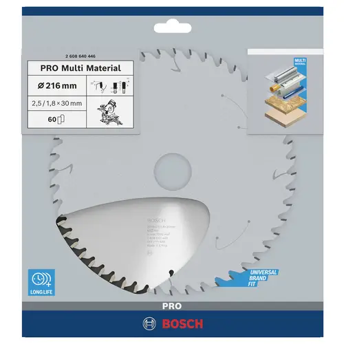 Bosch Accessories Multi Material 2608640446 Hartmetall Kreissägeblatt 216 x 30 x 2.5mm Zähneanzahl: 60 1St. Bosch Accessories Multi Material 2608640446 Hartmetall Kreissägeblatt 216 x 30 x 2.5mm Zähneanzahl: 60 1St.