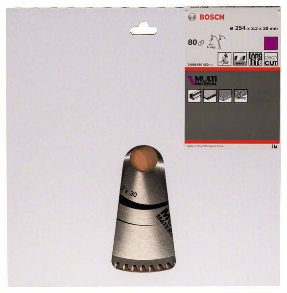Bosch Sägeblatt, 254 x 3,2 x 30 mm, für Multimaterialien, Longlife, Clean Cut. 80 Zähne, geeignet für Holz und Metall.