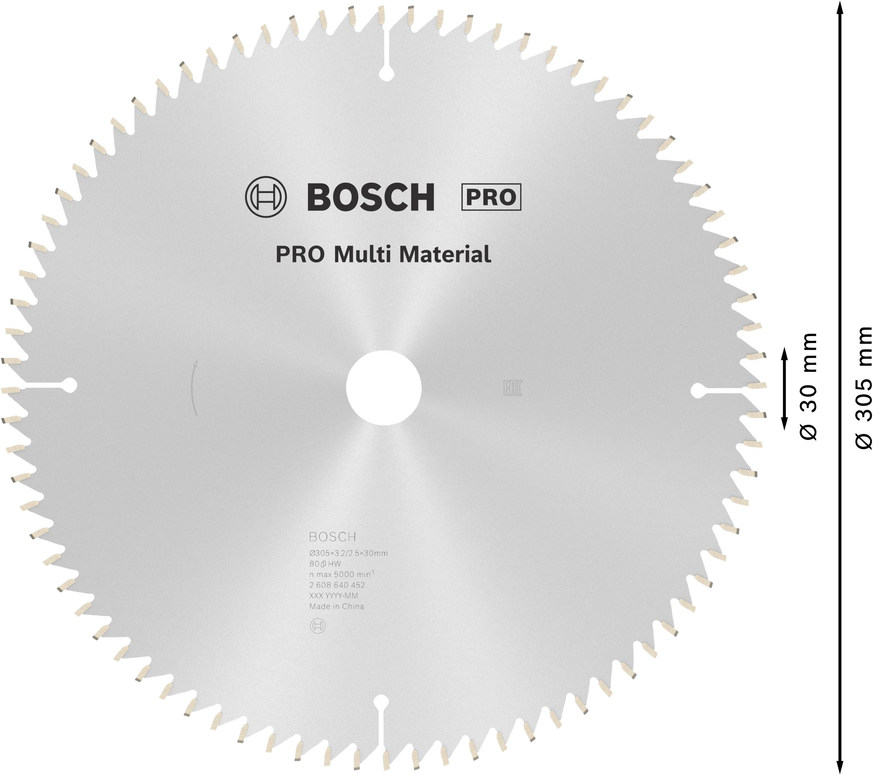 Kreissägeblatt 'BOSCH PRO Multi Material', Durchmesser 305 mm, zur Bearbeitung verschiedener Materialien, effizientes Schneiden.