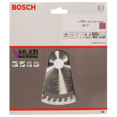 Bosch Accessories Multi Material 2608640501 Hartmetall Kreissägeblatt 150 x 20 x 2mm Zähneanzahl: 42 1St. Bosch Accessories Multi Material 2608640501 Hartmetall Kreissägeblatt 150 x 20 x 2mm Zähneanzahl: 42 1St.