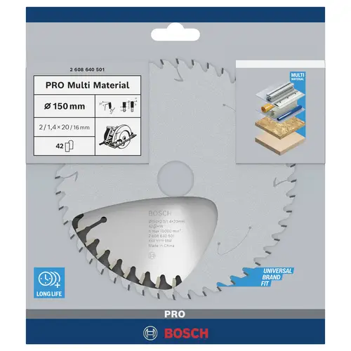 Bosch Accessories Multi Material 2608640501 Hartmetall Kreissägeblatt 150 x 20 x 2mm Zähneanzahl: 42 1St. Bosch Accessories Multi Material 2608640501 Hartmetall Kreissägeblatt 150 x 20 x 2mm Zähneanzahl: 42 1St.