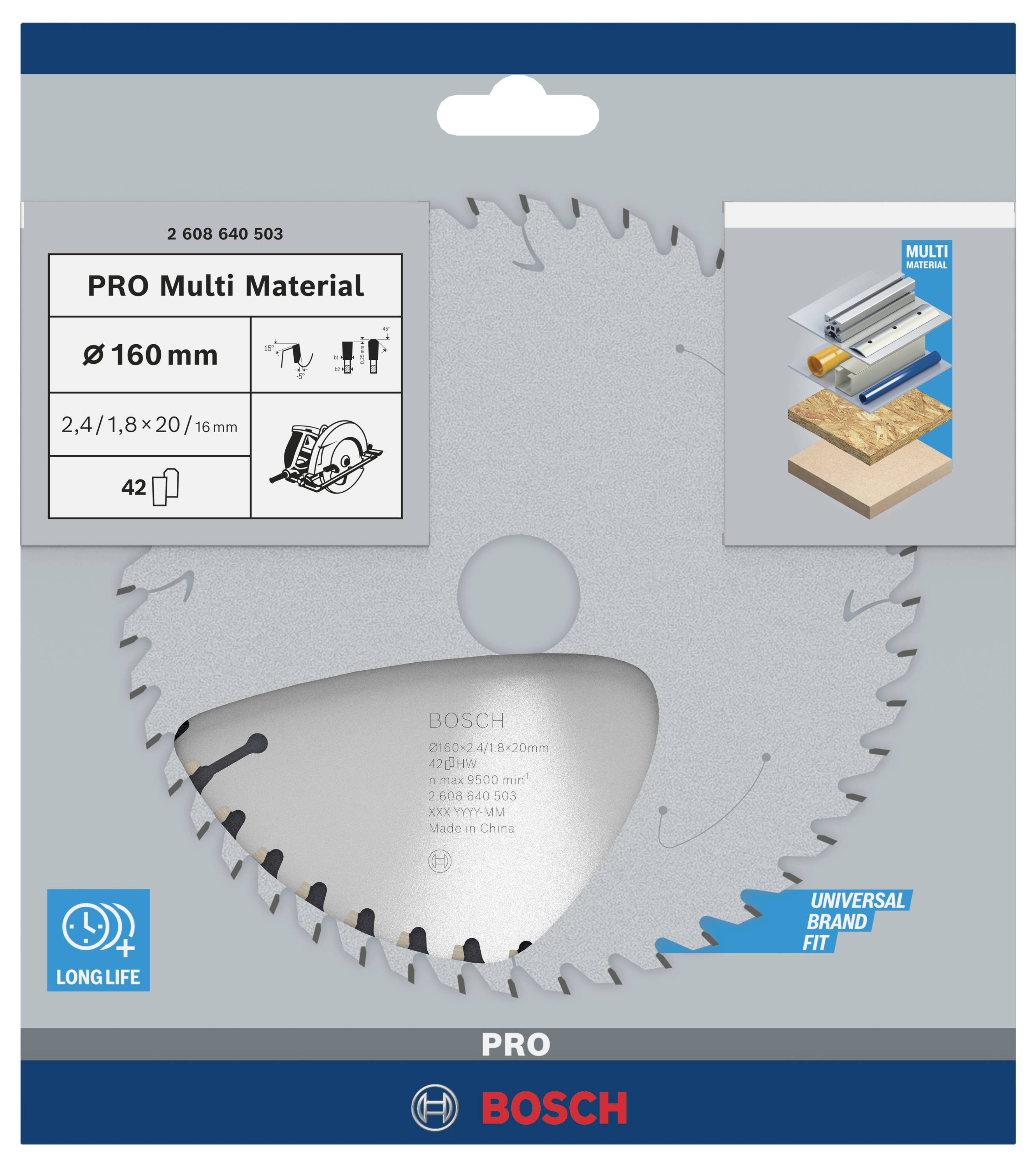 Bosch Accessories Multi Material 2608640503 Hartmetall Kreissägeblatt 160 x 20 x 2.4mm Zähneanzahl: 42 1St.