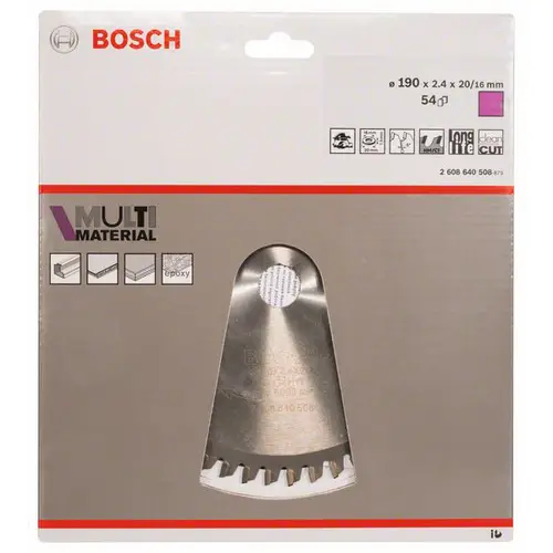 Bosch Accessories Multi Material 2608640508 Hartmetall Kreissägeblatt 190 x 20 x 2.4mm Zähneanzahl: 54 1St. Bosch Accessories Multi Material 2608640508 Hartmetall Kreissägeblatt 190 x 20 x 2.4mm Zähneanzahl: 54 1St.