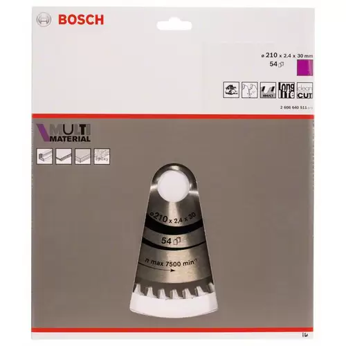 Bosch Accessories Multi Material 2608640511 Hartmetall Kreissägeblatt 210 x 30 x 2.4mm Zähneanzahl: 54 1St. Bosch Accessories Multi Material 2608640511 Hartmetall Kreissägeblatt 210 x 30 x 2.4mm Zähneanzahl: 54 1St.
