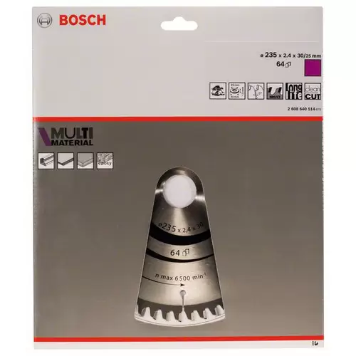 Bosch Accessories Multi Material 2608640514 Hartmetall Kreissägeblatt 235 x 30 x 2.4mm Zähneanzahl: 64 1St. Bosch Accessories Multi Material 2608640514 Hartmetall Kreissägeblatt 235 x 30 x 2.4mm Zähneanzahl: 64 1St.