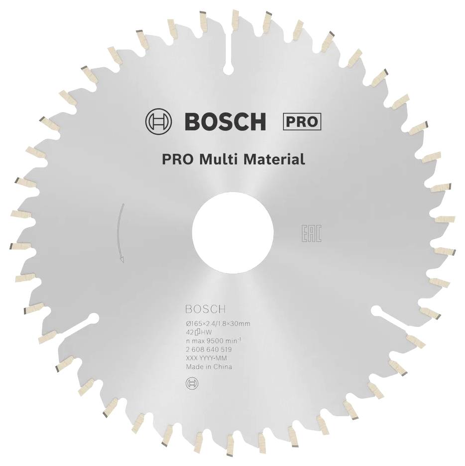Sägeblatt mit der Aufschrift 'BOSCH PRO Multi Material' mit 40 Zähnen, geeignet für verschiedene Materialien.