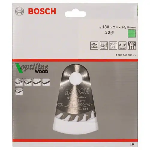 Bosch Accessories Optiline 2608640583 Hartmetall Kreissägeblatt 130 x 20 x 2.4mm Zähneanzahl: 30 1St. Bosch Accessories Optiline 2608640583 Hartmetall Kreissägeblatt 130 x 20 x 2.4mm Zähneanzahl: 30 1St.