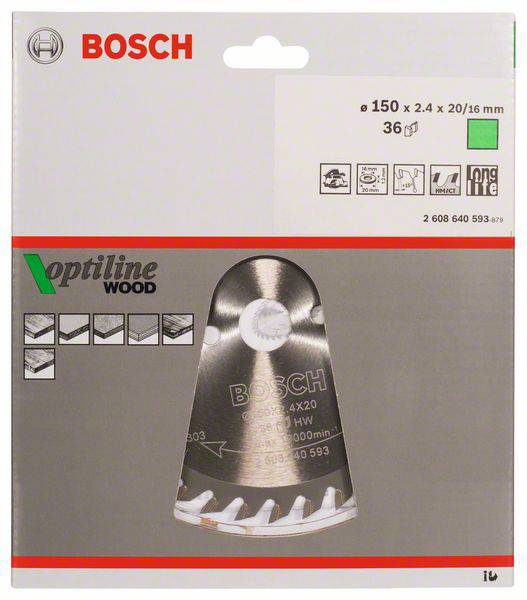 Bosch Accessories Optiline 2608640593 Hartmetall Kreissägeblatt 150 x 20 x 2.4mm Zähneanzahl: 36 1St.