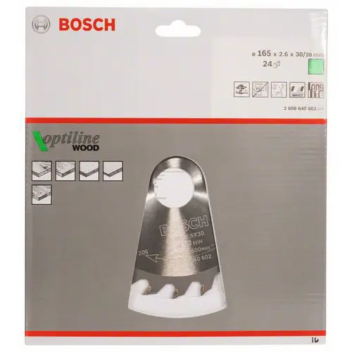 Bosch Accessories Optiline 2608640602 Hartmetall Kreissägeblatt 165 x 30 x 2.6mm Zähneanzahl: 24 1St. Bosch Accessories Optiline 2608640602 Hartmetall Kreissägeblatt 165 x 30 x 2.6mm Zähneanzahl: 24 1St.