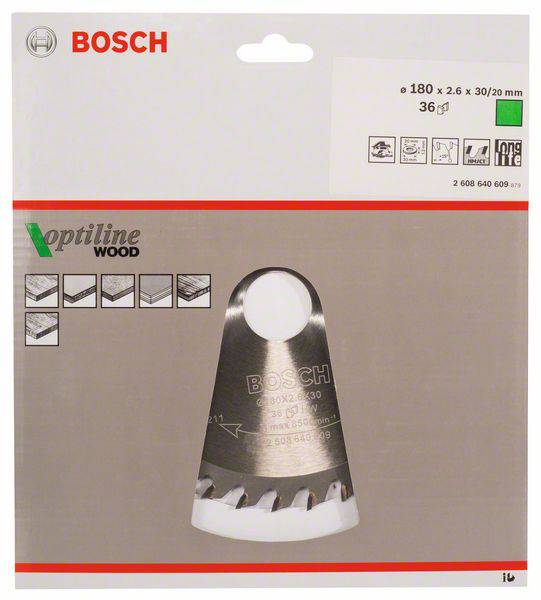 Bosch Accessories Optiline 2608640609 Hartmetall Kreissägeblatt 180 x 30 x 2.6mm Zähneanzahl: 36 1St.