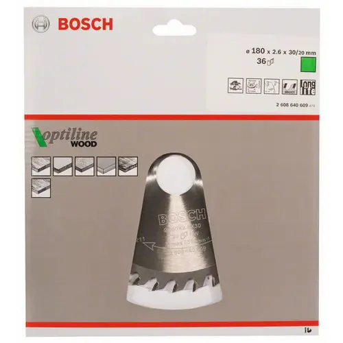 Bosch Accessories Optiline 2608640609 Hartmetall Kreissägeblatt 180 x 30 x 2.6mm Zähneanzahl: 36 1St. Bosch Accessories Optiline 2608640609 Hartmetall Kreissägeblatt 180 x 30 x 2.6mm Zähneanzahl: 36 1St.