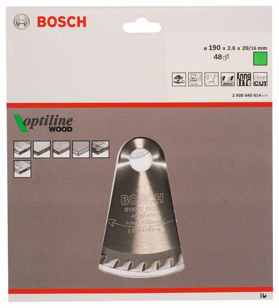 Bosch Accessories Optiline 2608640614 Hartmetall Kreissägeblatt 190 x 20 x 2.6mm Zähneanzahl: 48 1St.