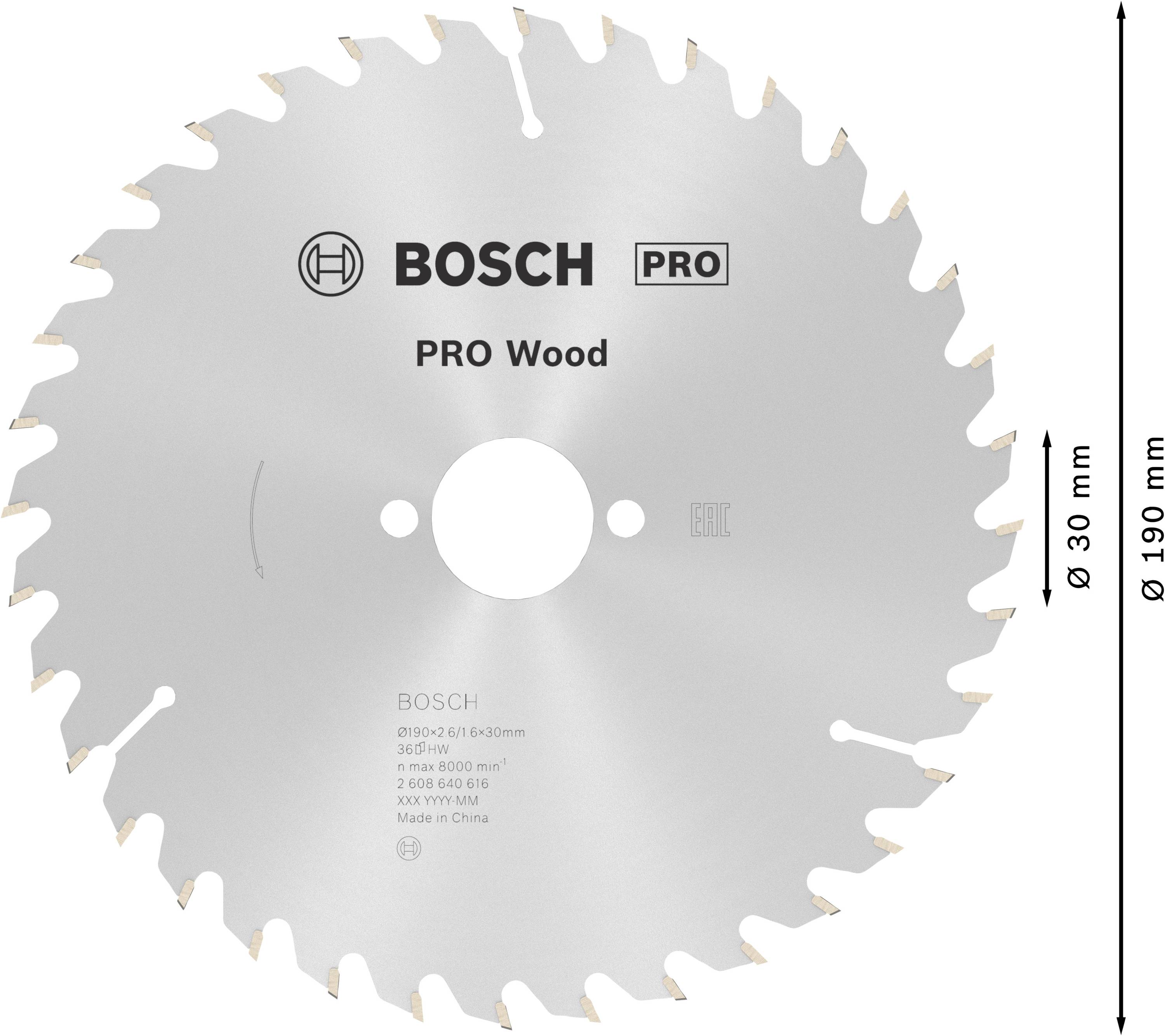 Kreissägeblatt mit 24 Zähnen, Marke Bosch, für Holz, Durchmesser 190 mm, Bohrung 30 mm. Ideal für präzise Holzschnitte.