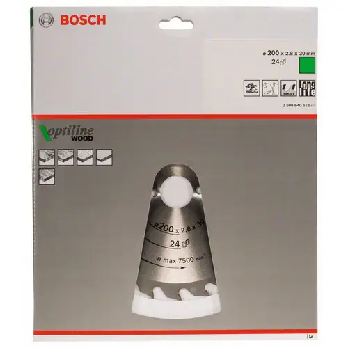 Bosch Accessories Optiline 2608640618 Hartmetall Kreissägeblatt 200 x 30 x 2.8mm Zähneanzahl: 24 1St. Bosch Accessories Optiline 2608640618 Hartmetall Kreissägeblatt 200 x 30 x 2.8mm Zähneanzahl: 24 1St.