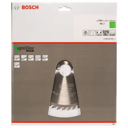 Bosch Accessories Optiline 2608640620 Hartmetall Kreissägeblatt 200 x 30 x 2.8mm Zähneanzahl: 48 1St. Bosch Accessories Optiline 2608640620 Hartmetall Kreissägeblatt 200 x 30 x 2.8mm Zähneanzahl: 48 1St.