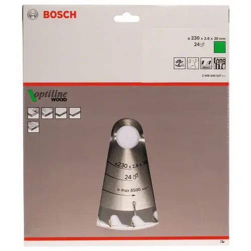 Bosch Accessories Optiline 2608640627 Hartmetall Kreissägeblatt 230 x 30 x 2.8mm Zähneanzahl: 24 1St. Bosch Accessories Optiline 2608640627 Hartmetall Kreissägeblatt 230 x 30 x 2.8mm Zähneanzahl: 24 1St.