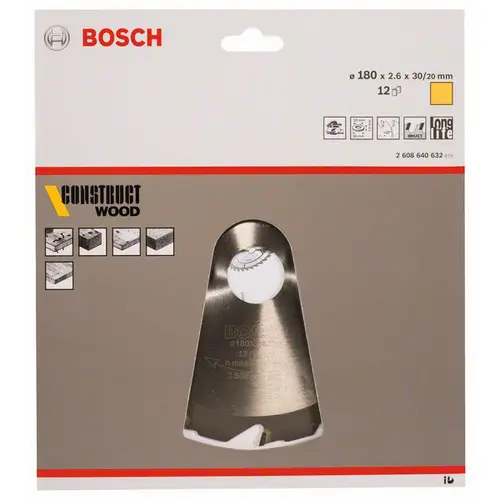Bosch Accessories Construct Wood 2608640632 Hartmetall Kreissägeblatt 180 x 30 x 2.6mm Zähneanzahl: 12 1St. Bosch Accessories Construct Wood 2608640632 Hartmetall Kreissägeblatt 180 x 30 x 2.6mm Zähneanzahl: 12 1St.
