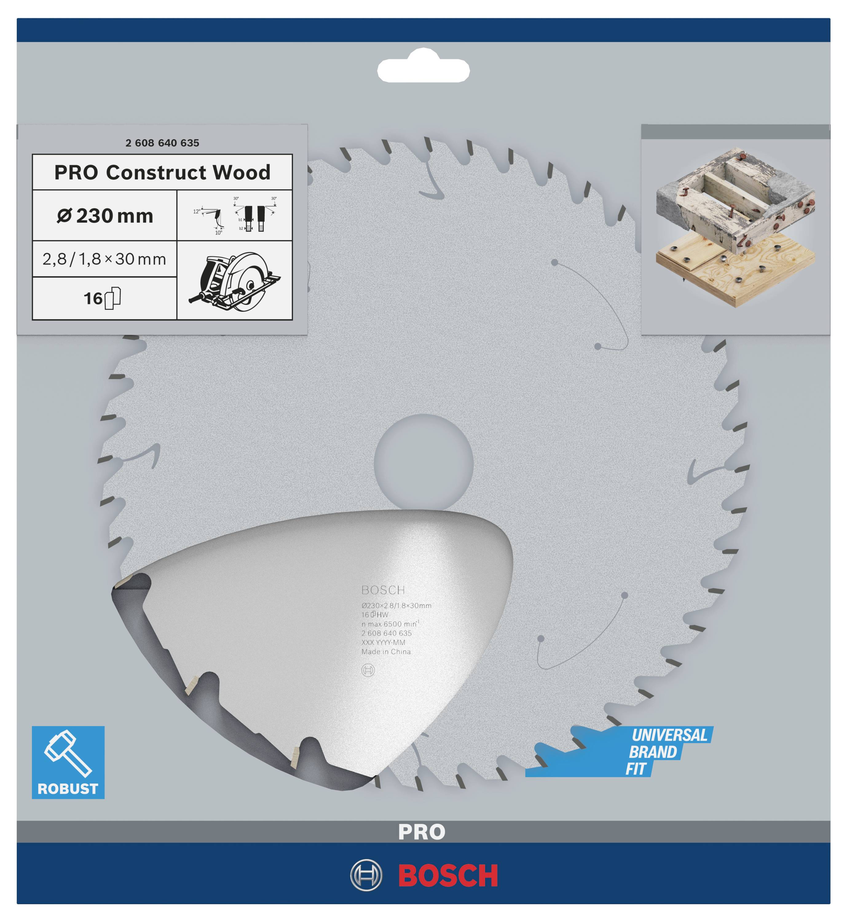 Bosch Accessories Construct Wood 2608640635 Hartmetall Kreissägeblatt 230 x 30 x 2.8mm Zähneanzahl: 16 1St.