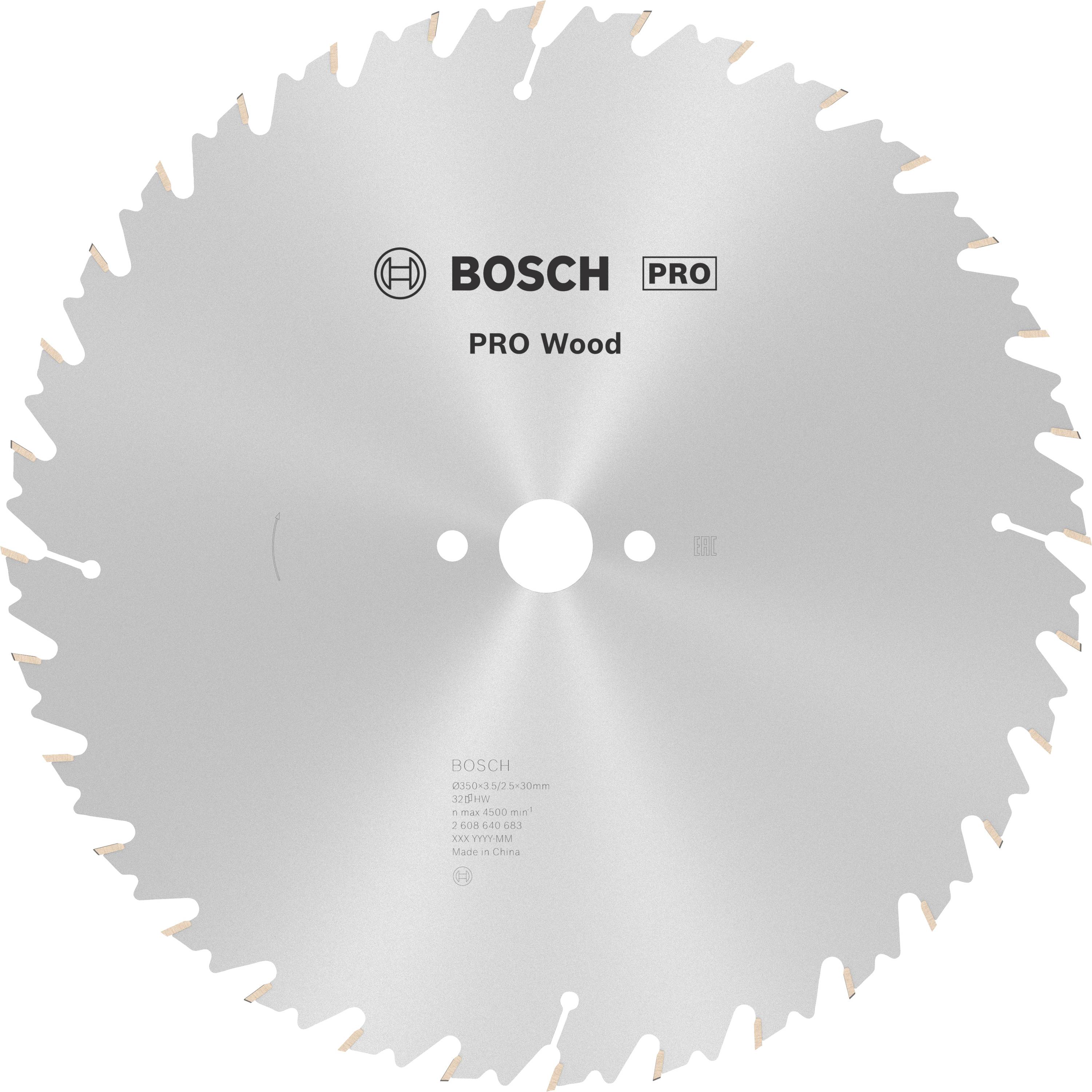 Kreissägeblatt für Holz, Marke Bosch, mit Beschriftung 'PRO Wood'.