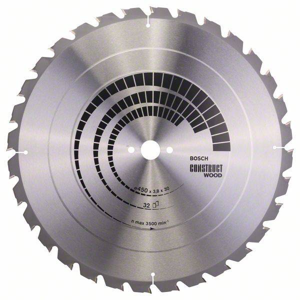 Kreissägeblatt für Holz mit 44 Zähnen, Durchmesser 450 mm. Geeignet für schnelle, präzise Schnitte. Marke: Bosch.