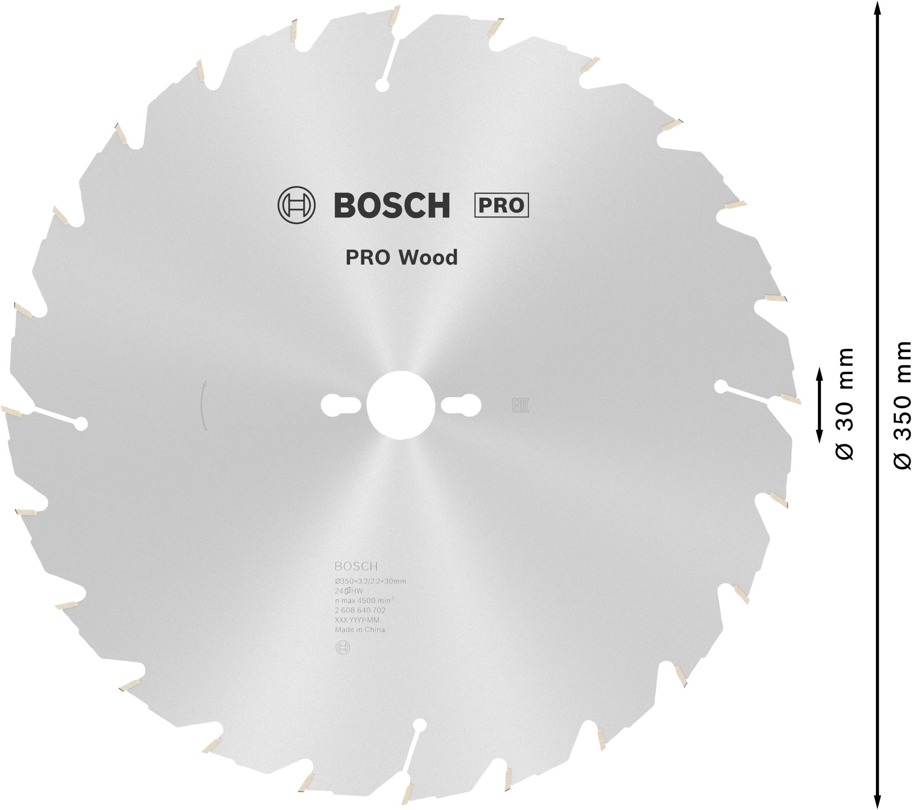 Kreissägeblatt 'BOSCH PRO Wood', Durchmesser 350 mm, Bohrung 30 mm, geeignet für Holzschnitt.