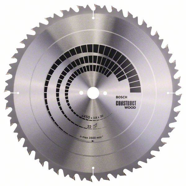 'Kreissägeblatt für Holzbearbeitung, 450 mm Durchmesser, max. 3500 U/min. Markenkennzeichnung 