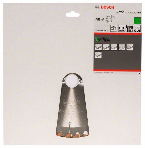 Sägeblatt von Bosch für Holz und Parkett, Durchmesser 250 mm, 40 Zähne, geeignet für saubere Schnitte, langlebig