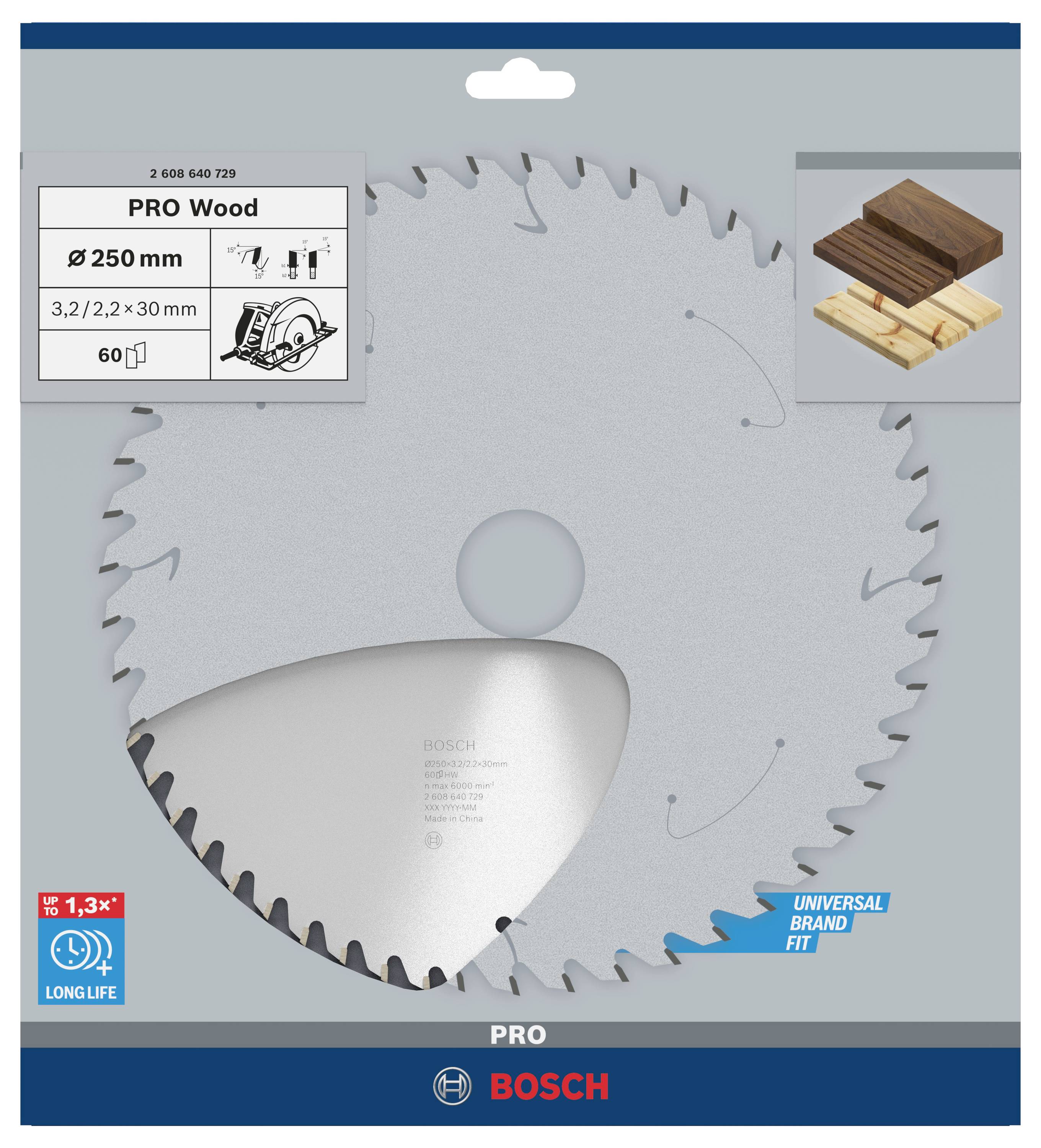 Bosch Accessories Optiline Wood 2608640729 Hartmetall Kreissägeblatt 250 x 30 x 3.2 mm Zähneanzahl: 60 1 St.