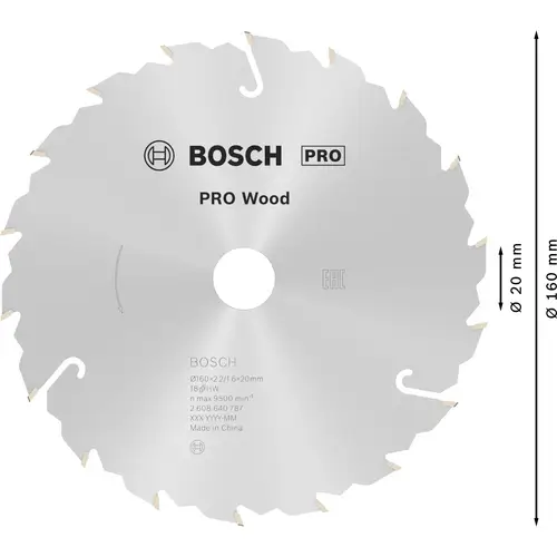 Bosch Accessories Standard for Wood Speed 2608640787 Hartmetall Kreissägeblatt 160 x 20 x 2.4mm Zähneanzahl: 18 1St. Bosch Accessories Standard for Wood Speed 2608640787 Hartmetall Kreissägeblatt 160 x 20 x 2.4mm Zähneanzahl: 18 1St.