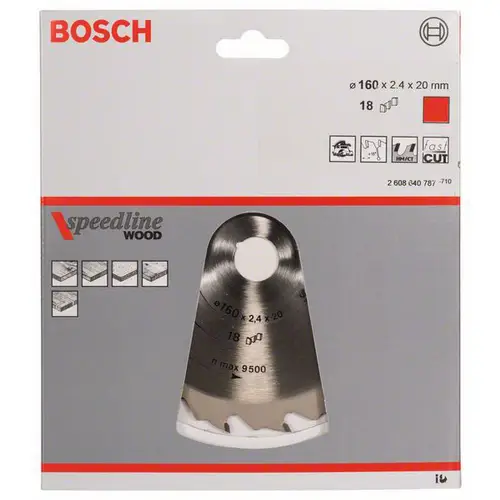 Bosch Accessories Standard for Wood Speed 2608640787 Hartmetall Kreissägeblatt 160 x 20 x 2.4mm Zähneanzahl: 18 1St. Bosch Accessories Standard for Wood Speed 2608640787 Hartmetall Kreissägeblatt 160 x 20 x 2.4mm Zähneanzahl: 18 1St.