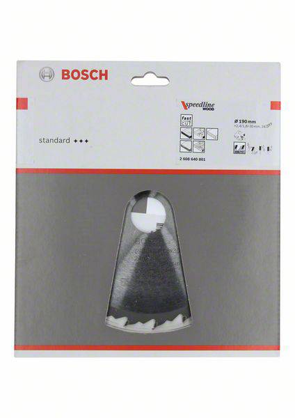 Verpackung mit Bosch Kreissägeblatt, 'Standard' Qualität, für Holz und Laminat, Durchmesser 190 mm, 12 Zähne.