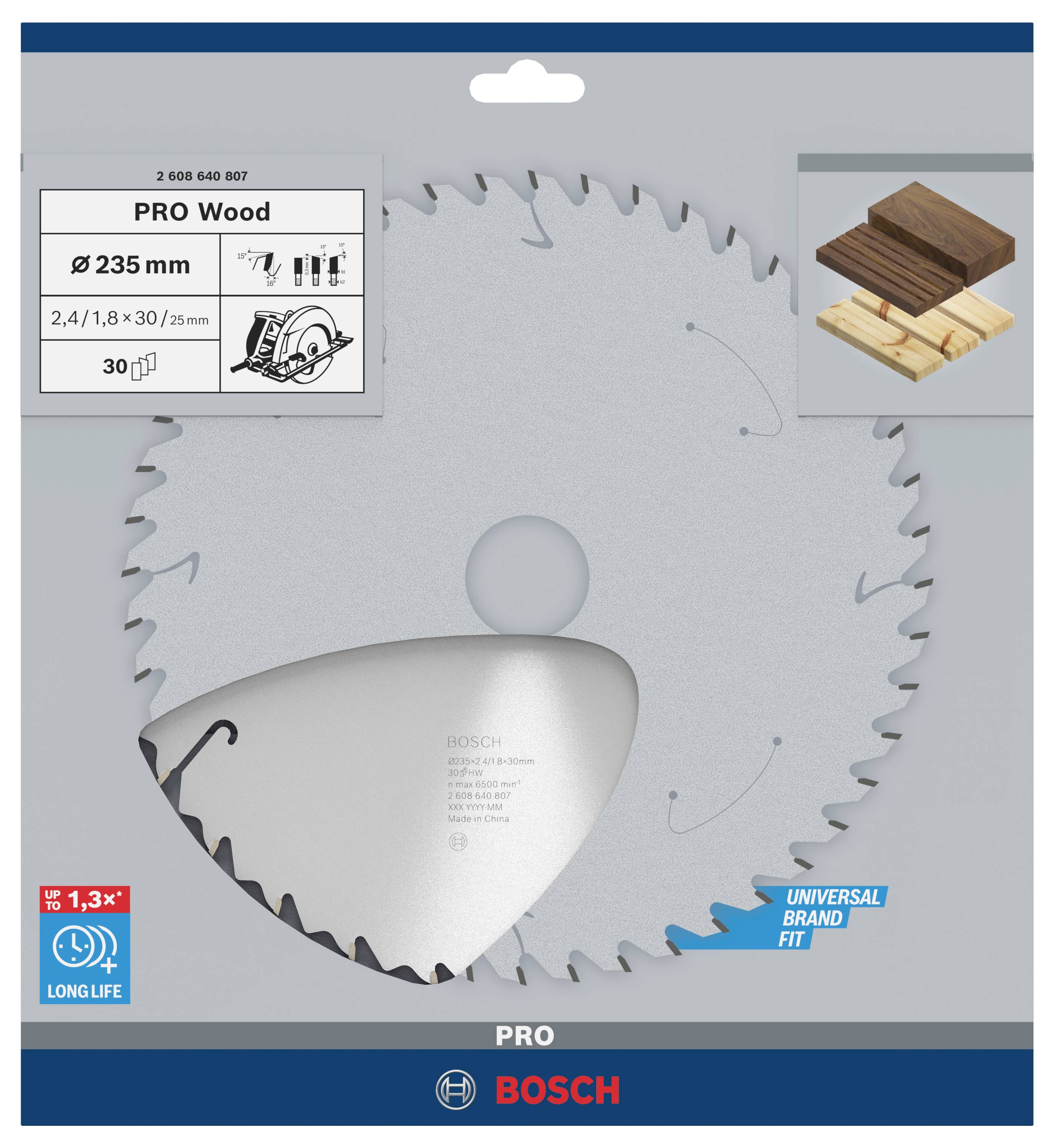 Bosch Accessories Standard for Wood Speed 2608640807 Hartmetall Kreissägeblatt 235 x 30 x 2.6mm Zähneanzahl: 30 1St.