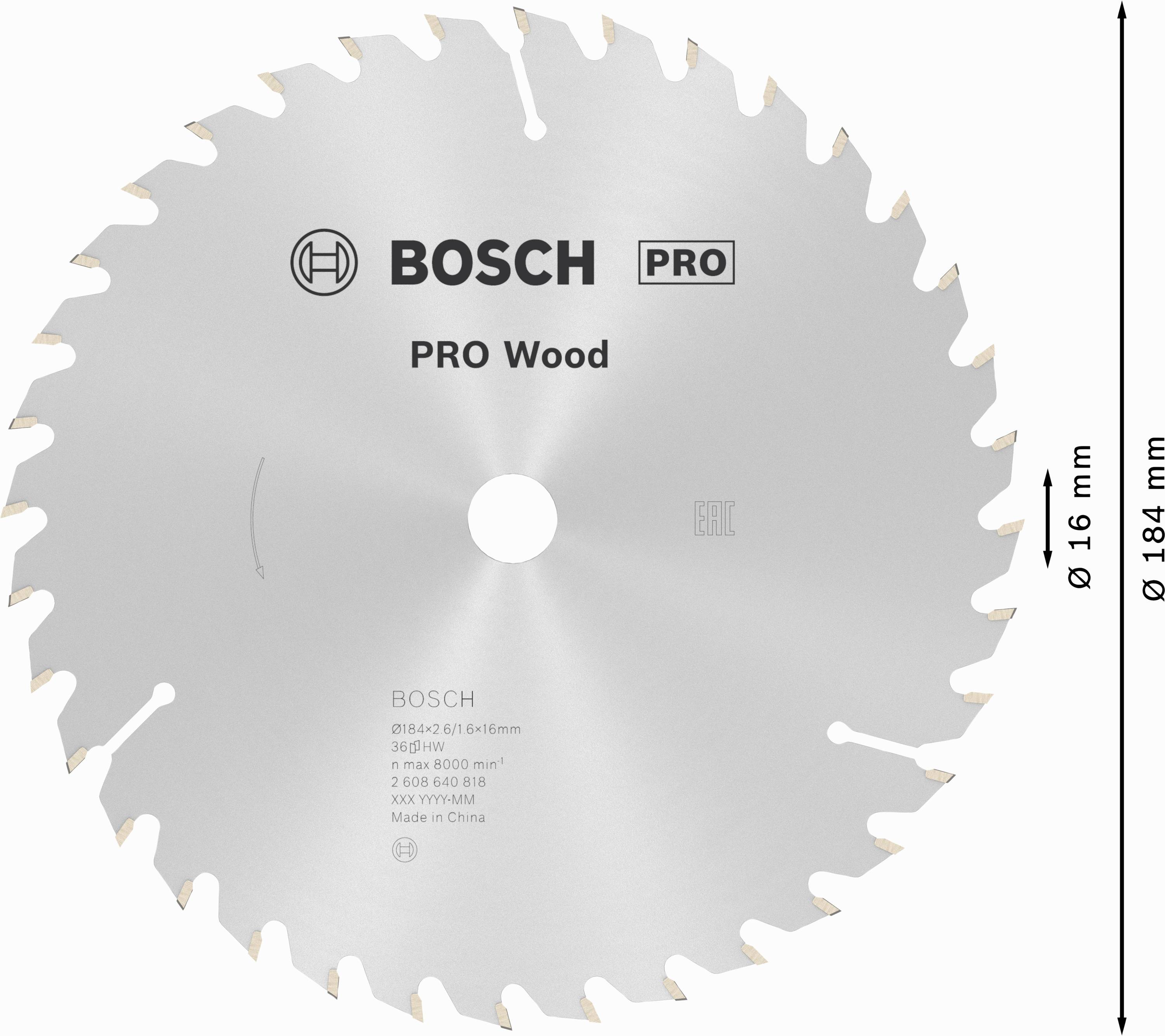 Bosch Accessories Optiline Wood 2608640818 Hartmetall Kreissägeblatt 184 x 16 x 2.6mm Zähneanzahl: 36 1St.