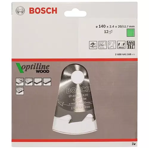 Bosch Accessories Optiline Wood 2608641168 Hartmetall Kreissägeblatt 140 x 20 x 2.4mm Zähneanzahl: 12 1St. Bosch Accessories Optiline Wood 2608641168 Hartmetall Kreissägeblatt 140 x 20 x 2.4mm Zähneanzahl: 12 1St.