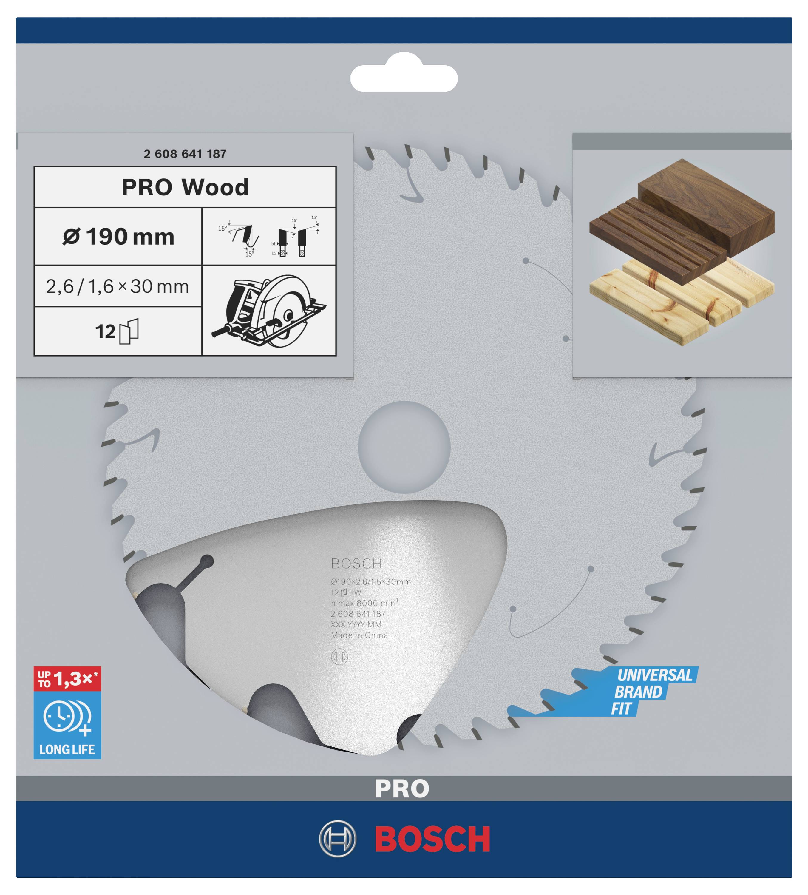 Bosch Accessories Optiline Wood 2608641187 Hartmetall Kreissägeblatt 190 x 30 x 2.6mm Zähneanzahl: 12 1St.